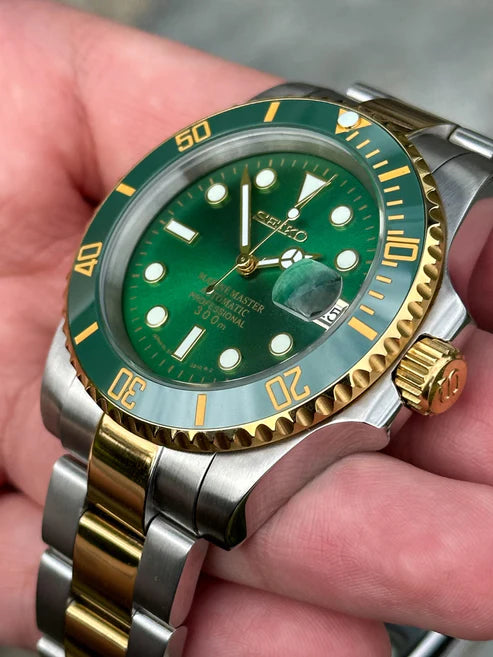 Sub-Diver "Two Tone Green" - Reloj personalizado con cristal de zafiro y acero inoxidable 316L | XP Watch Co.