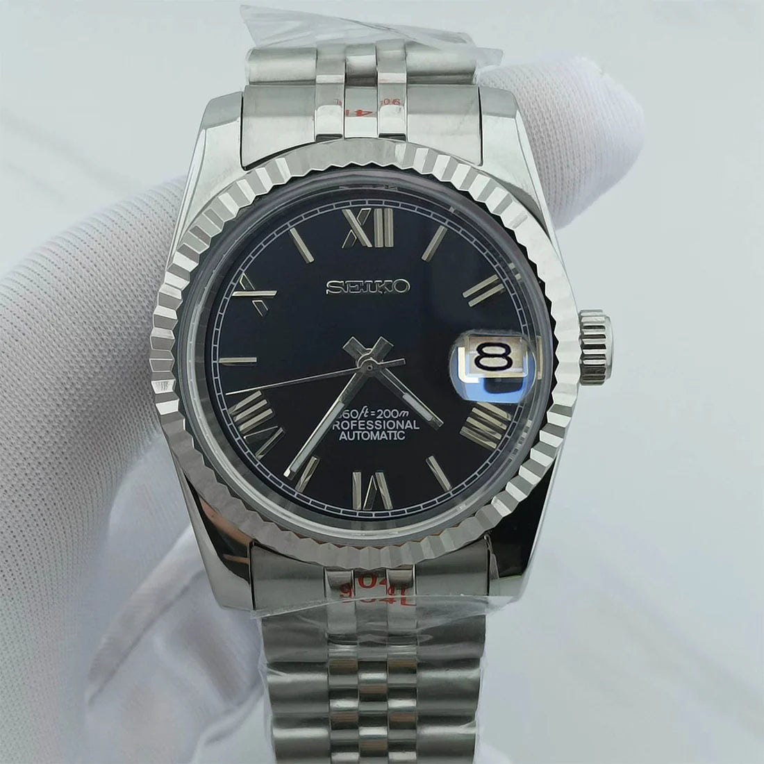 DJ-Fluted "Black Roman" - Reloj personalizado con movimiento automático NH35 y cristal de zafiro | XP Watch Co.
