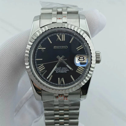 DJ-Fluted "Black Roman" - Reloj personalizado con movimiento automático NH35 y cristal de zafiro | XP Watch Co.