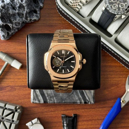 Nautic "Open Heart" Rose Gold Black - Reloj personalizado con cristal de zafiro y acero inoxidable 316L | XP Watch Co.
