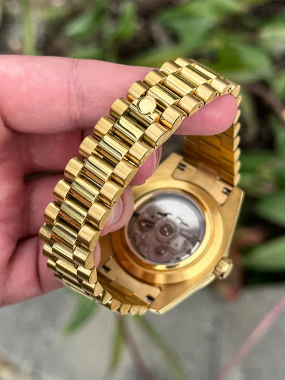 DD-President "Gold White Arabic" - Reloj personalizado con movimiento automático NH35 y cristal de zafiro | XP Watch Co.