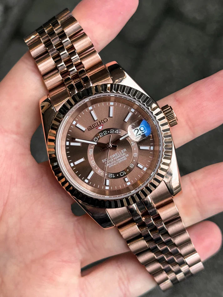 Sky-Dweller "RoseGold Chocolate" - Reloj personalizado con cristal de zafiro y acero inoxidable 316L | XP Watch Co.