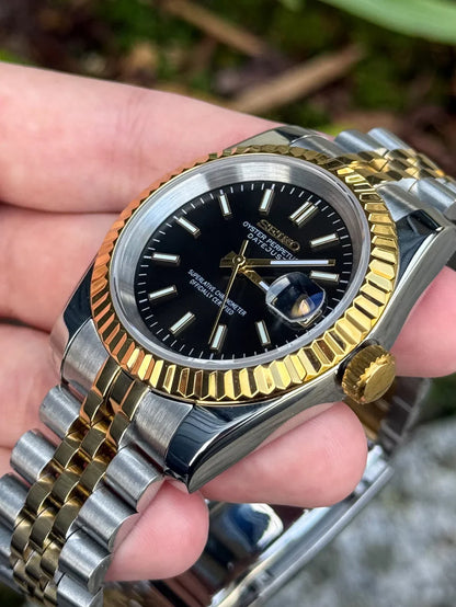 DJ-Fluted "Executive Legacy" | Two-Tone Black Dial - Reloj personalizado con cristal de zafiro y acero 316L | XP Watch Co.