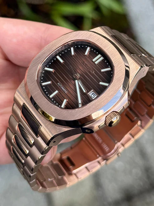 Nautic Mod "Rose Gold Chocolate" - Reloj personalizado con movimiento automático NH35 y cristal de zafiro | XP Watch Co.