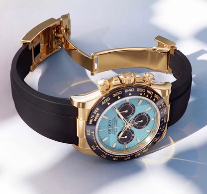 D-Racing "Gold Tiffany" Rubber - Reloj personalizado con cristal de zafiro y cronógrafo VK63 | XP Watch Co.