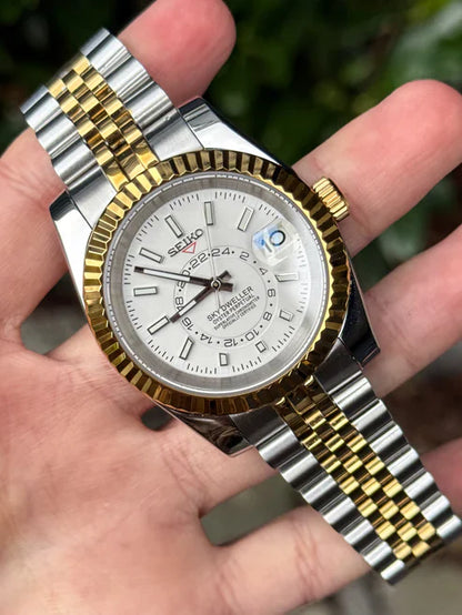 Sky-Dweller | Two Tone Gold "Blanco" con movimiento NH35, cristal zafiro y acero 316L | XP Watch Co.