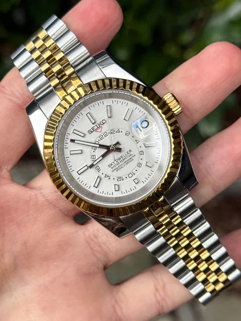 Sky-Dweller | Two Tone Gold "Blanco" con movimiento NH35, cristal zafiro y acero 316L | XP Watch Co.
