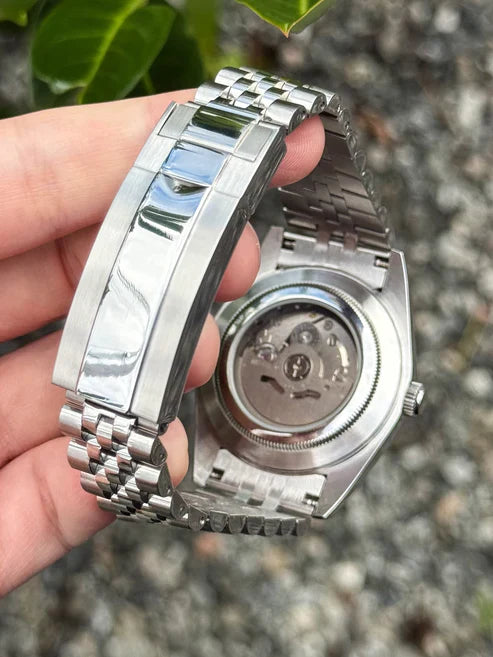 DJ-Fluted "Silver" Olive dial diamond con movimiento NH35, acero 316L y cristal zafiro | XP Watch Co.