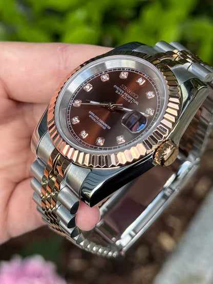 DJ-Fluted "Twotone Crystal Champagne" con movimiento NH35, acero 316L y cristal zafiro | XP Watch Co.