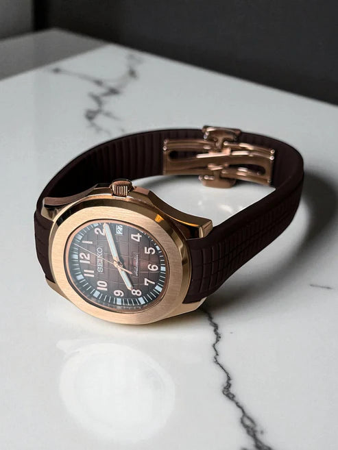 Aqua-Tropic Mod "Rose Gold Brown" - Reloj personalizado con movimiento automático NH35 y cristal de zafiro | XP Watch Co.