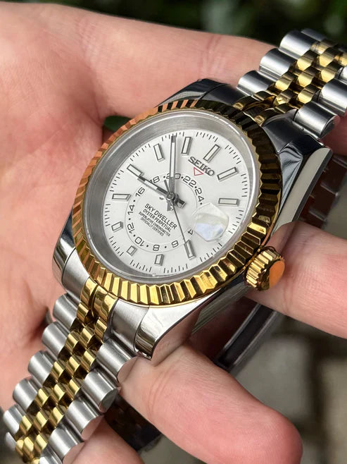 Sky-Dweller | Two Tone Gold "Blanco" con movimiento NH35, acero 316L, cristal zafiro | XP Watch Co.