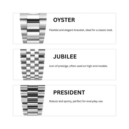 Triple opción de brazaletes de acero 316L para DJ-Fluted "Twotone Crystal Champagne" con movimiento NH35 | XP Watch Co.