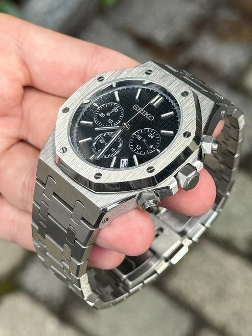 ROAK Chronograph Black - Reloj personalizado con cronógrafo VK63 y acero inoxidable 316L | XP Watch Co.