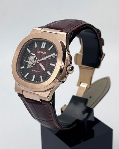 Nautic "Open Heart" Rose Gold Chocolate - Correa de Cuero - Reloj personalizado con cristal de zafiro | XP Watch Co.