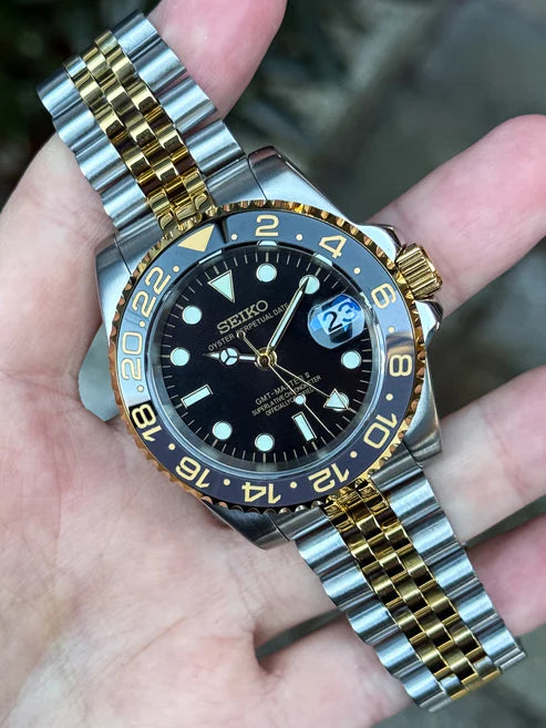 XP Mod XP Mod GMT Dual-Time Dual-Time "Two-tone Gold Black" con movimiento NH70, cristal zafiro y acero 316L | XP Watch Co.