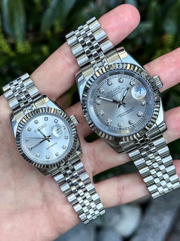 Combo Couple – "Silver Diamond" 31mm & "Rhodium" Diamond 39mm - Reloj personalizado con cristal de zafiro | XP Watch Co.