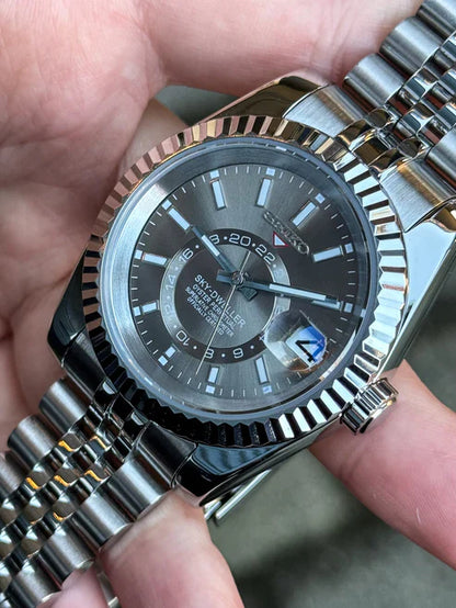 Sky-Dweller "Silver Dial" acero 316L cristal zafiro movimiento NH35 automático | XP Watch Co.