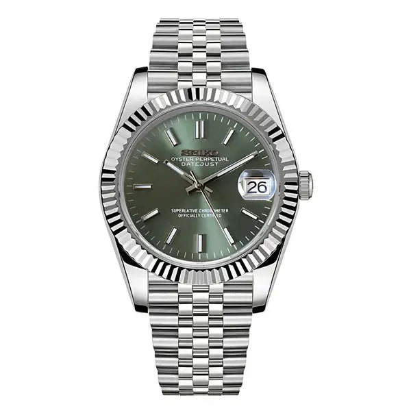 DJ-Fluted "Olive Green" - Reloj personalizado con movimiento automático NH35 y cristal de zafiro | XP Watch Co.