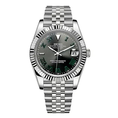 DJ-Fluted "Grey/Green Roman" (Wimbledon") - Reloj personalizado con cristal de zafiro y acero inoxidable 316L | XP Watch Co.