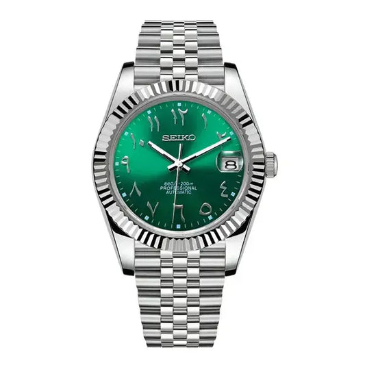 DJ-Fluted "Green" Árabe - Reloj personalizado con movimiento automático NH35 y cristal de zafiro | XP Watch Co.