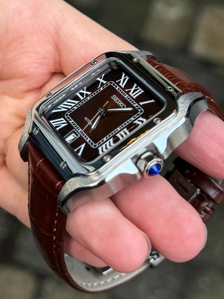 Santeiko Mod "Brown Roman" Leather - Reloj personalizado con cristal de zafiro y acero inoxidable 316L | XP Watch Co.