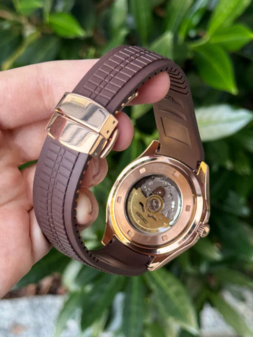 Aqua-Tropic Mod "Rose Gold Brown" - Reloj personalizado con movimiento automático NH35 y cristal de zafiro | XP Watch Co.