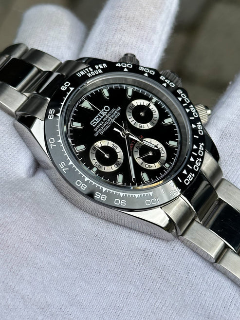 D-Racing "Panda Platinum" - Reloj personalizado con cronógrafo VK63 y cristal de zafiro | XP Watch Co.