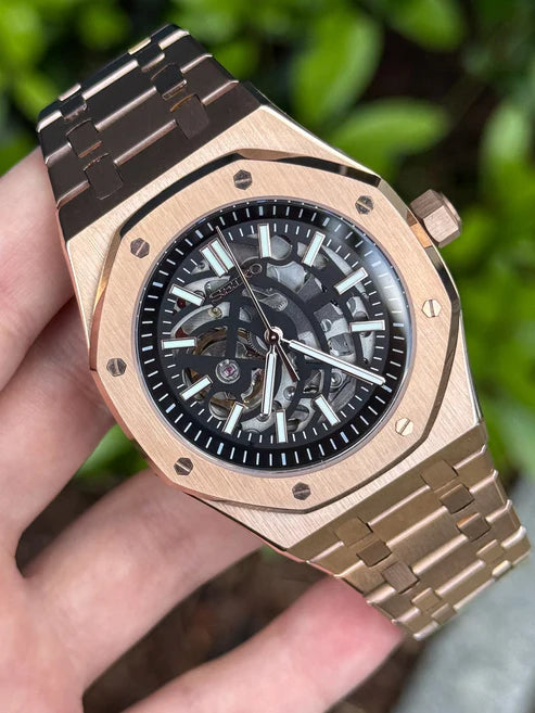 Reloj Automático XP Mod XP Mod ROAK "Skeleton Rose Gold" con movimiento NH70, acero 316L y cristal zafiro | XP Watch Co.