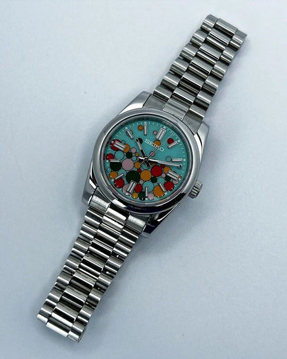 DJ-Fluted "Celebration Bubbles" (Non-Fluted Bezel) - Reloj personalizado con cristal de zafiro y acero inoxidable | XP Watch Co.