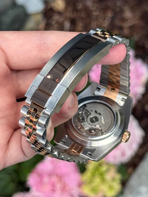 DJ-Fluted "Twotone Crystal Champagne" con movimiento NH35 automático acero 316L cristal zafiro XP Watch Co.