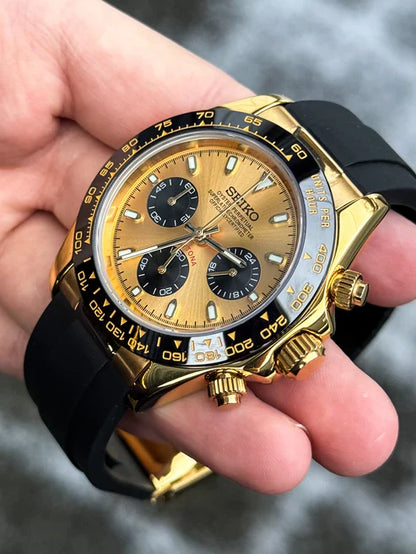 D-Racing "Gold W/Black (Pikachu)" - Reloj personalizado con cronógrafo VK63 y cristal de zafiro | XP Watch Co.