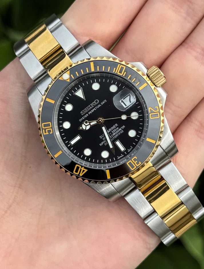 Sub-Diver "Two Tone Black" con movimiento NH35, acero 316L y cristal zafiro | XP Watch Co.