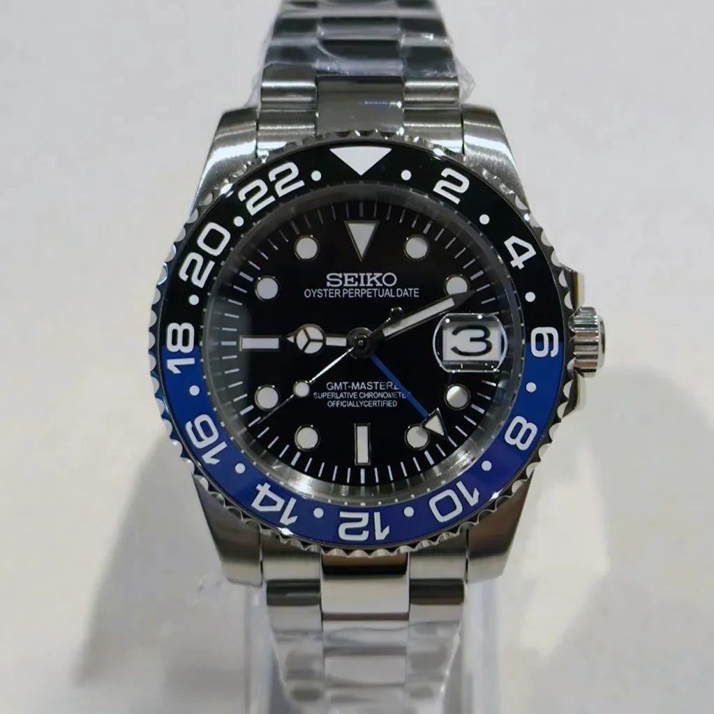 GMT Dual-Time "Batman" - Reloj personalizado con cristal de zafiro y acero inoxidable 316L | XP Watch Co.