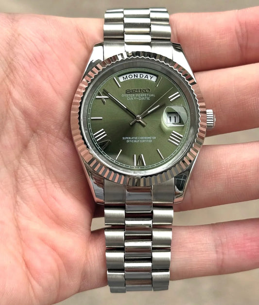 DD-President "Mint Green Roman" - Reloj personalizado con cristal de zafiro y acero inoxidable 316L | XP Watch Co.