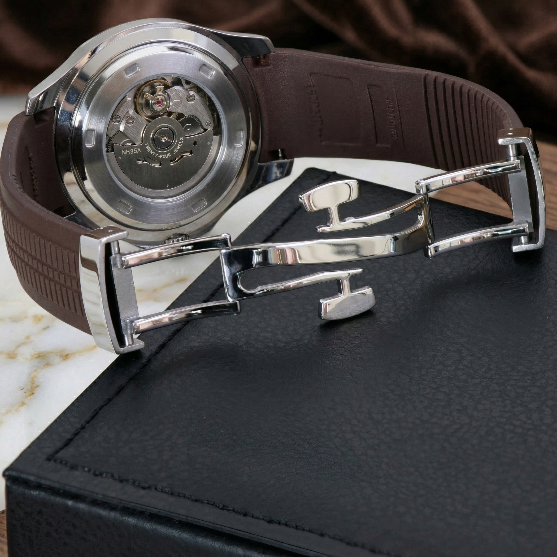 Aqua-Tropic Mod "Silver Brown" - Reloj personalizado con movimiento automático NH35 y cristal de zafiro | XP Watch Co.
