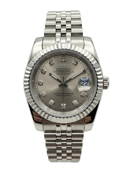 Reloj Automático XP Mod XP Mod DJ-Fluted "Rhodium"Diamond con movimiento NH35, acero 316L y cristal zafiro | XP Watch Co.