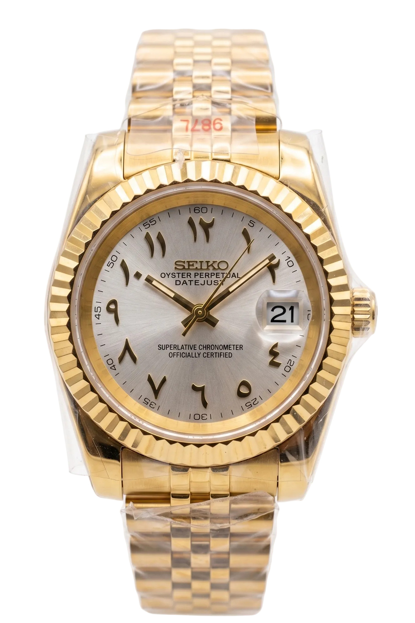 DJ-Fluted Gold "Pure White" Árabe - Reloj personalizado con cristal de zafiro y movimiento automático NH35 | XP Watch Co.
