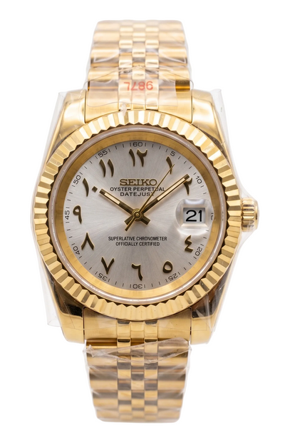 DJ-Fluted Gold "Pure White" Árabe - Reloj personalizado con cristal de zafiro y movimiento automático NH35 | XP Watch Co.