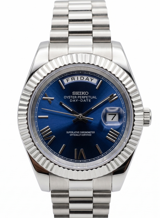 Reloj Automático XP Mod XP Mod DD-President "Royal Blue Roman" con movimiento NH35, acero 316L, cristal zafiro | XP Watch Co.