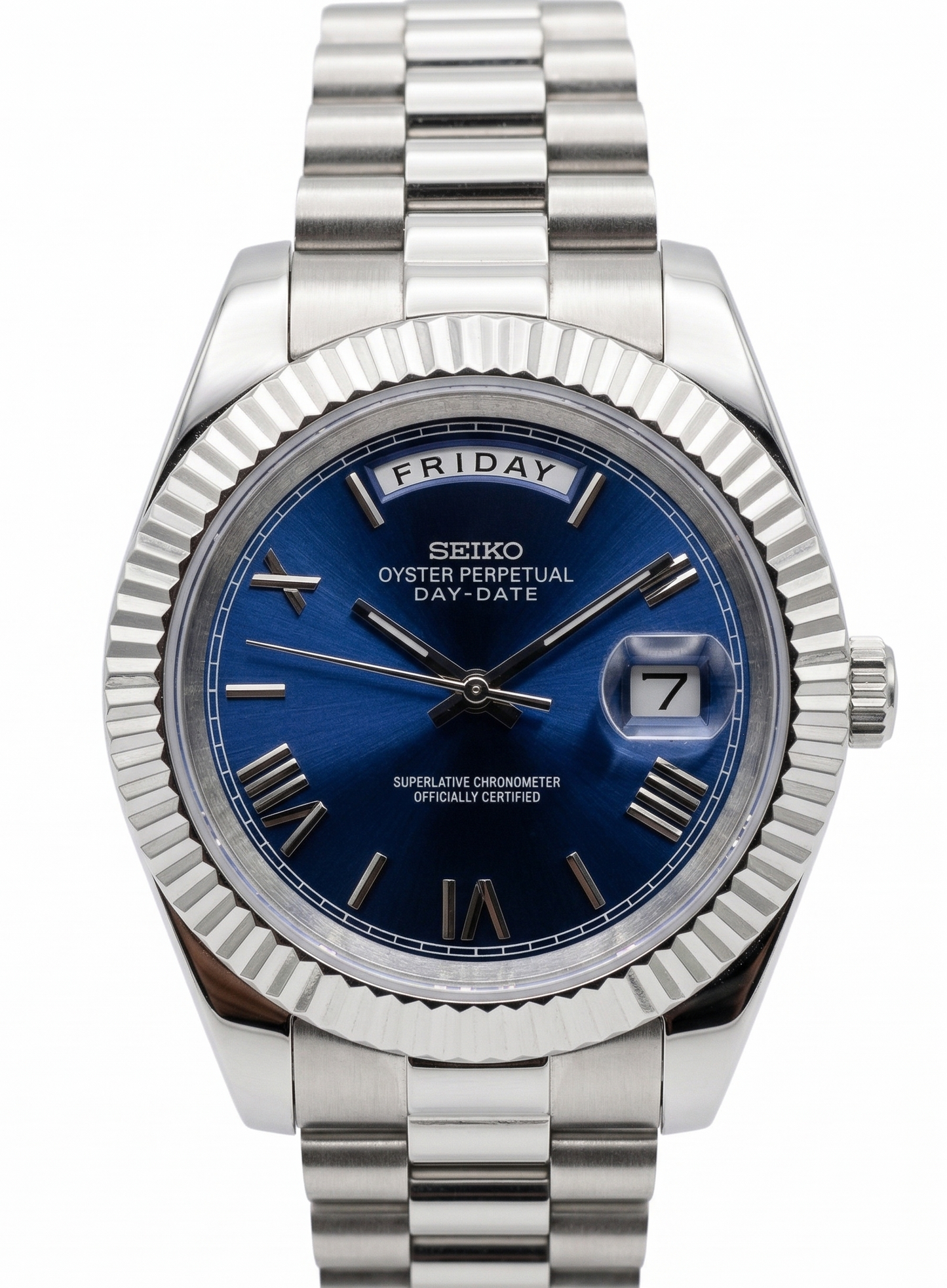 DD-President "Royal Blue Roman" - Reloj personalizado con cristal de zafiro y acero inoxidable 316L | XP Watch Co.