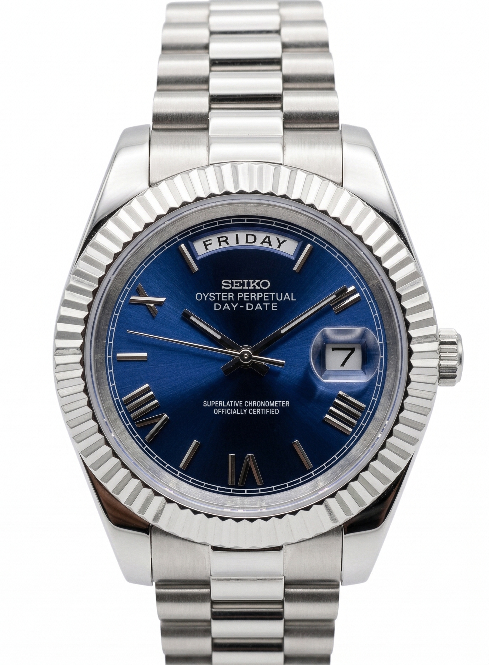 DD-President "Royal Blue Roman" - Reloj personalizado con cristal de zafiro y acero inoxidable 316L | XP Watch Co.