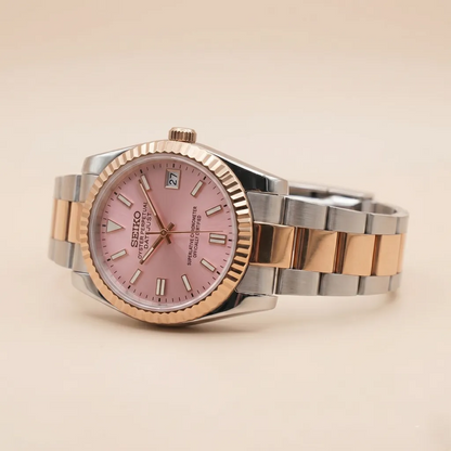 DJ-Fluted "Pink dual tone" - Reloj personalizado con cristal de zafiro y acero inoxidable 316L | XP Watch Co.