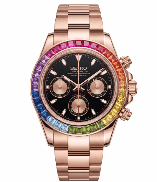 XP Mod D-Racing Reloj Automático XP Mod "Rainbow" Rose Gold con movimiento NH35, cristal zafiro y caja de acero 316L acabado en oro rosa | XP Watch Co.