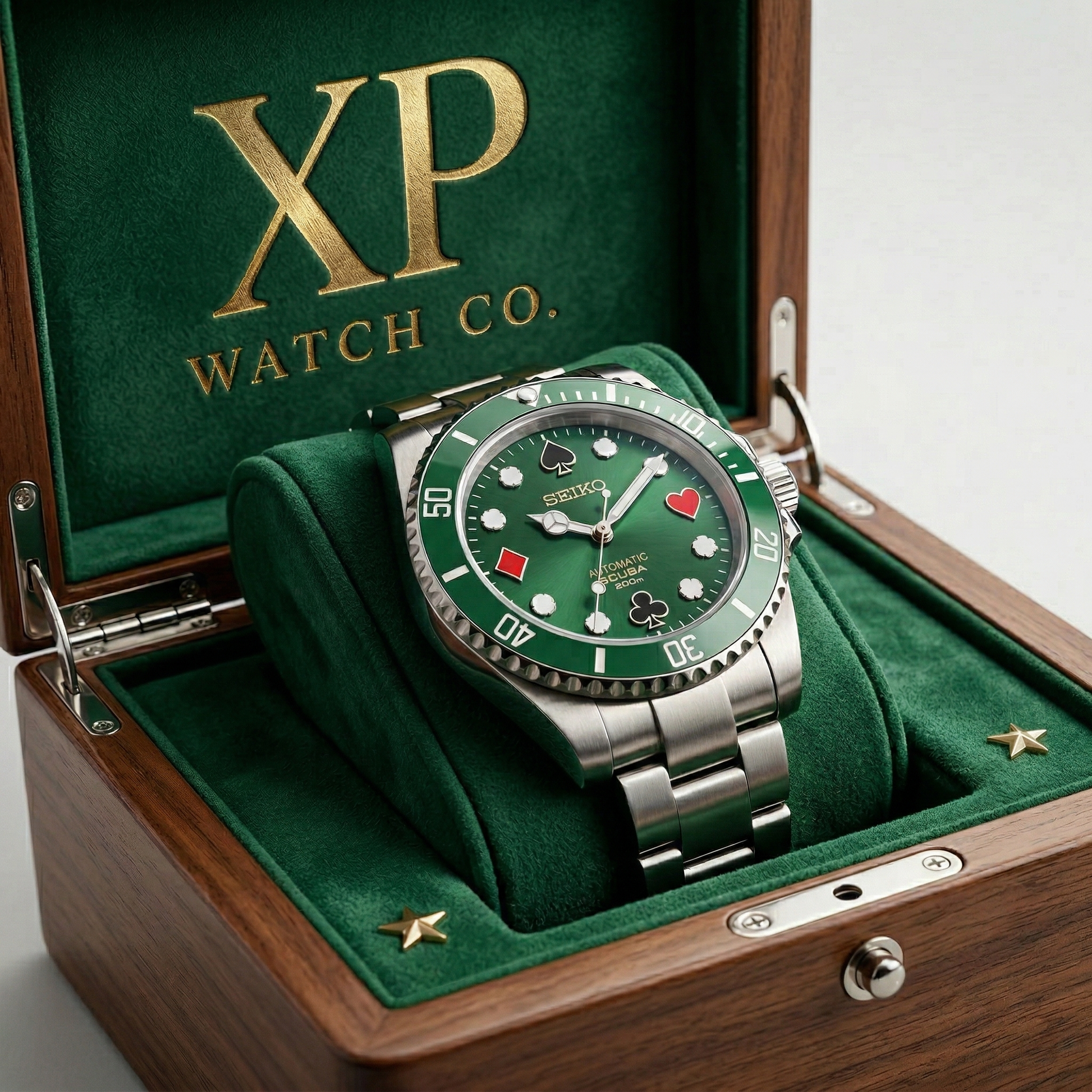 Sub-Diver "Card Master Green" con movimiento NH35, acero 316L y cristal zafiro | XP Watch Co.