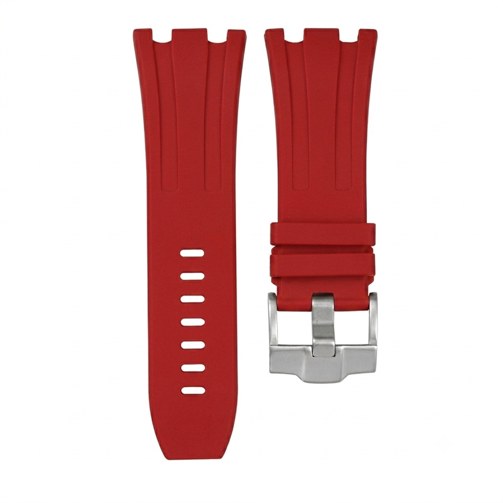 Correa de Caucho Estilo ROAK roja con hebilla metálica, personalizada para reloj con movimiento NH35 | XP Watch Co.