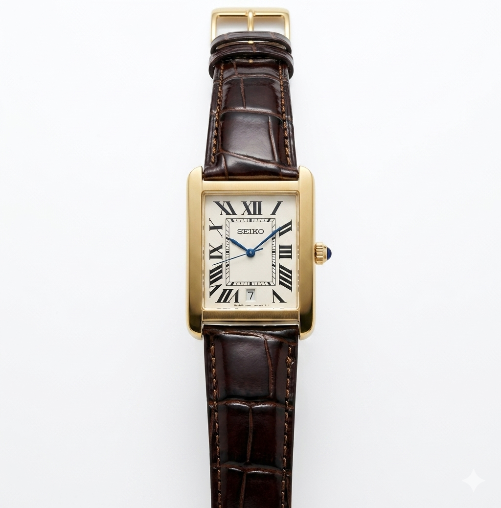 Santeiko Tank Gold Vintage - Reloj personalizado con cristal de zafiro y acero inoxidable 316L | XP Watch Co.
