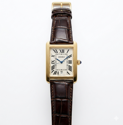 Santeiko Tank Gold Vintage - Reloj personalizado con cristal de zafiro y acero inoxidable 316L | XP Watch Co.