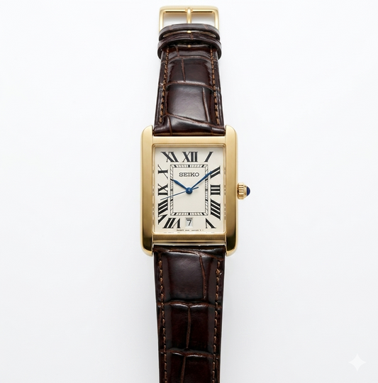 Santeiko Tank Gold Vintage - Reloj personalizado con cristal de zafiro y acero inoxidable 316L | XP Watch Co.