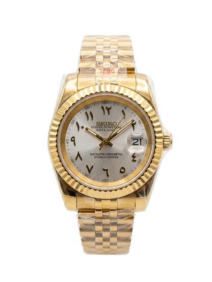 DJ-Fluted Gold "Pure White" Árabe - Reloj personalizado con cristal de zafiro y acero inoxidable 316L | XP Watch Co.