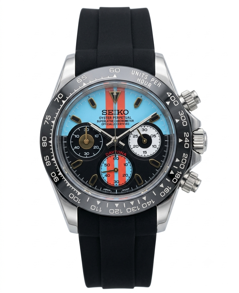 D-Racing Mod "Blue/Orange Racing" - Reloj personalizado con cronógrafo VK63 y cristal de zafiro | XP Watch Co.